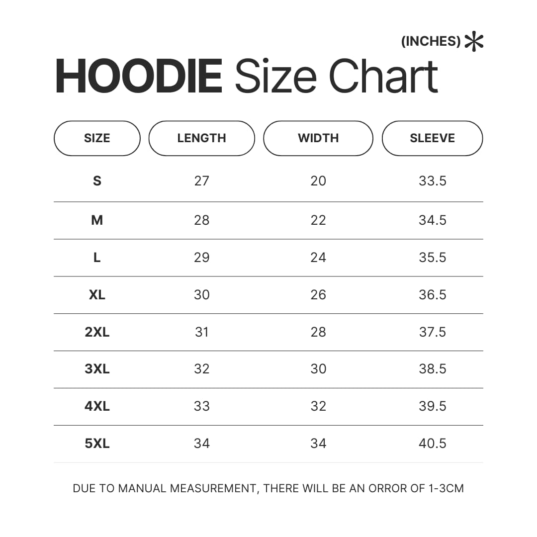 Hoodie Size Chart - Until Dawn Merch
