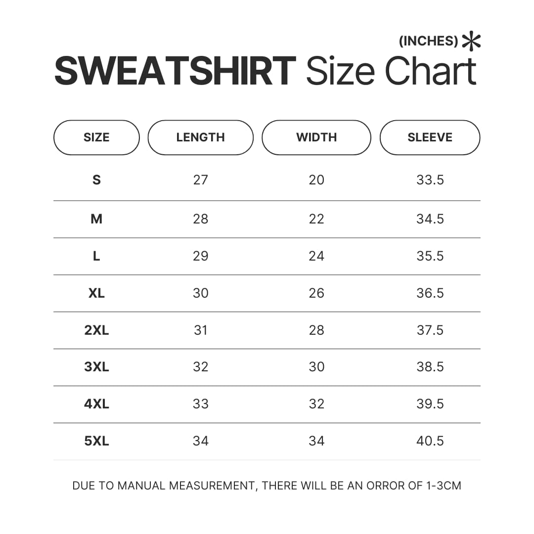 Sweatshirt Size Chart - Until Dawn Merch