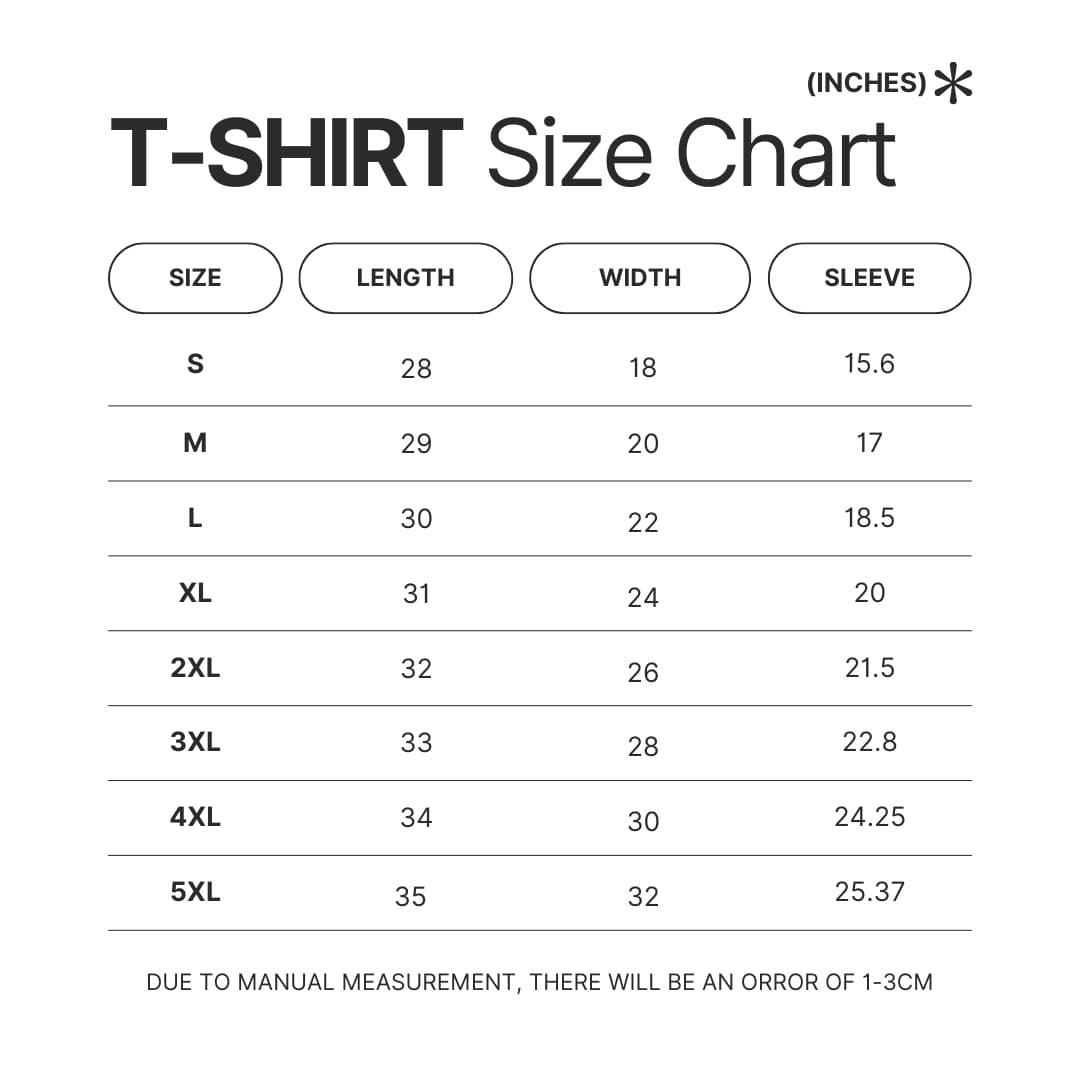 T shirt Size Chart - Until Dawn Merch