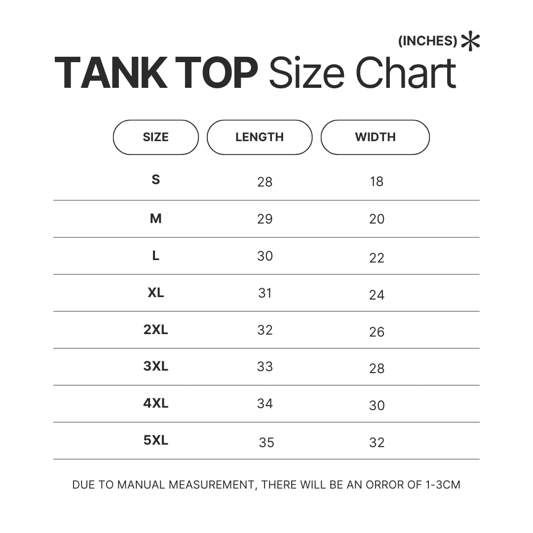 Tank Top Size Chart - Until Dawn Merch